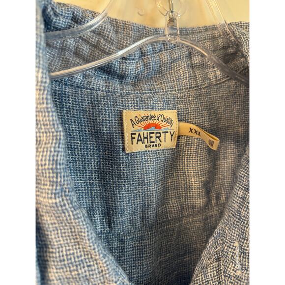 Faherty Men’s Palma 100% Linen Short Sleeve Button Up Shirt Blue Size XXL - Picture 5 of 7